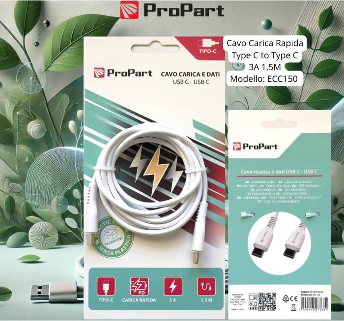PP15CC631W Cavo ricarica USB tipo C / C 3A